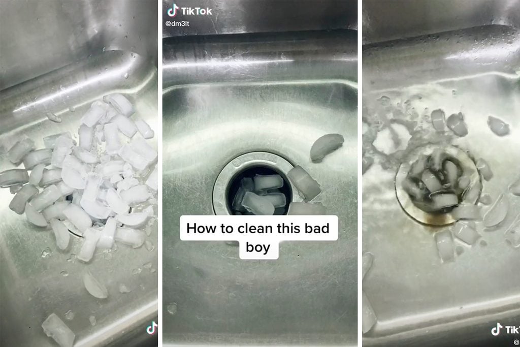 TikTok garbage disposal cleaning hack with ice