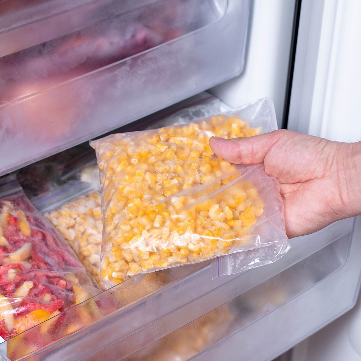 Placing corn in freezer