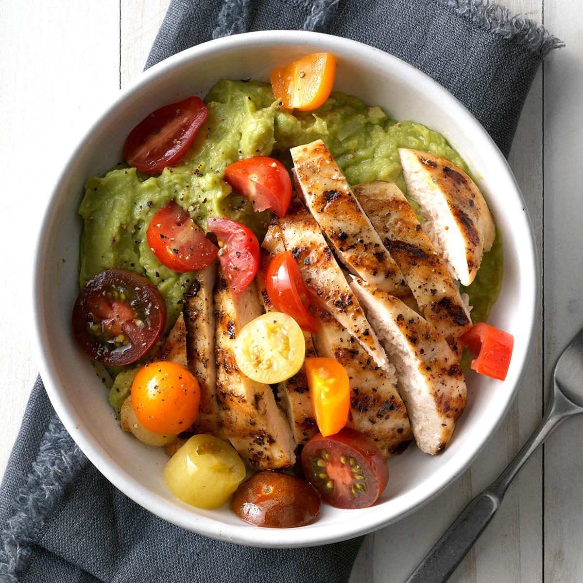 Grilled Chicken Guacamole with Cherry Tomatoes