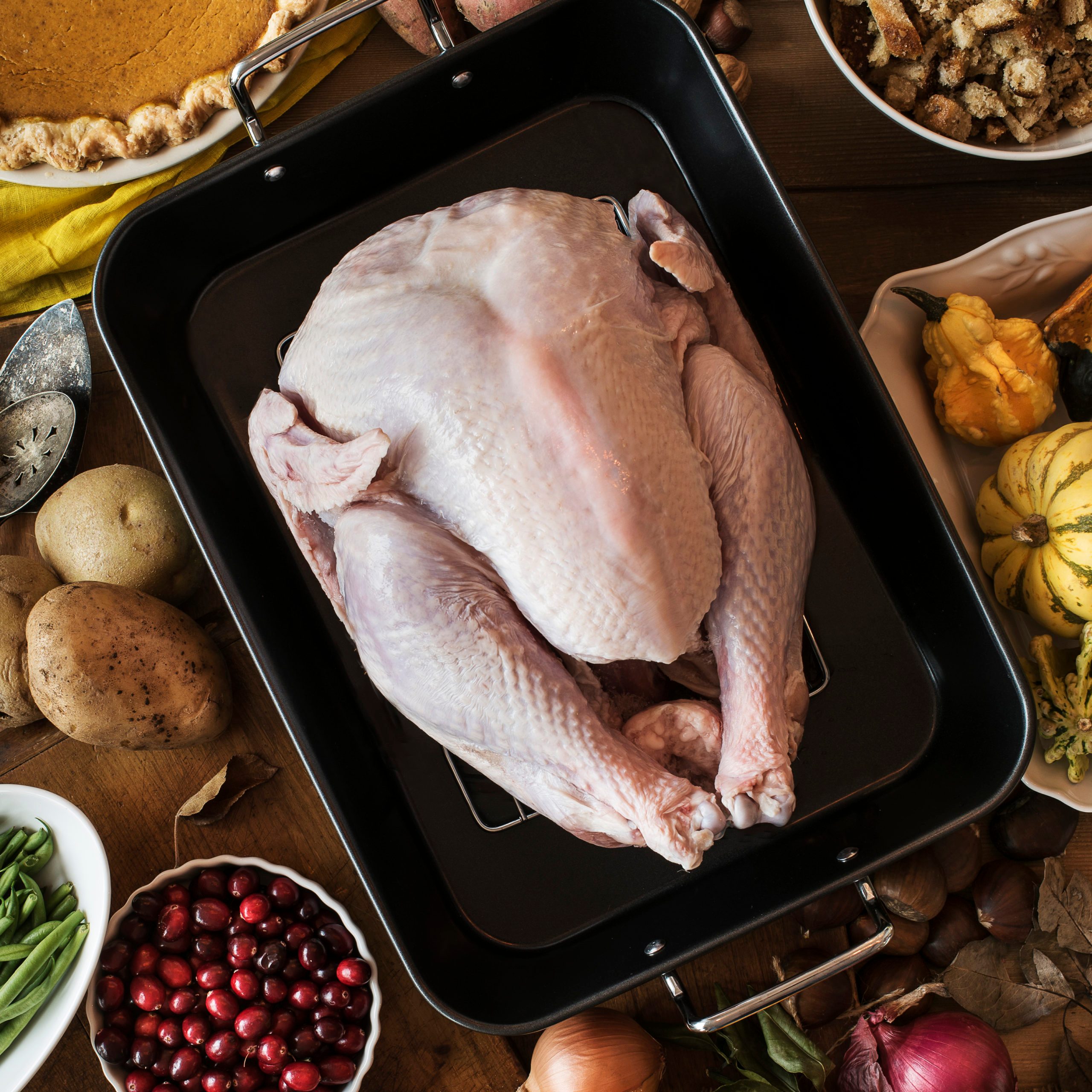 View of preparation of thanksgiving turkey