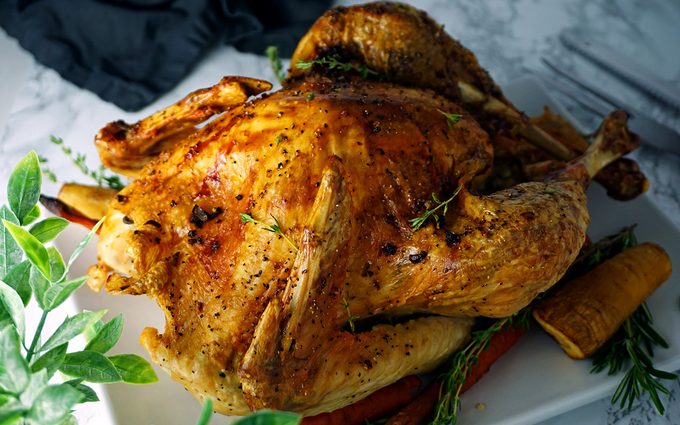 A Thanksgiving turkey with perfectly golden, crispy skin from a hair dryer trick