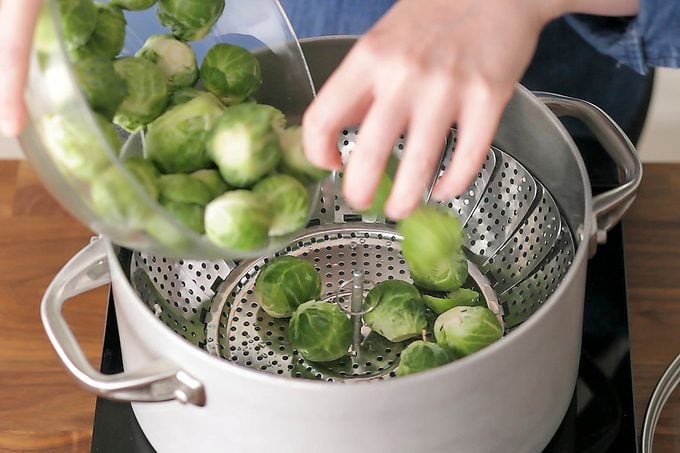 How to cook brussel sprouts: place in steamer