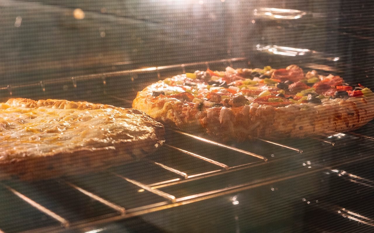 Pizza in an oven