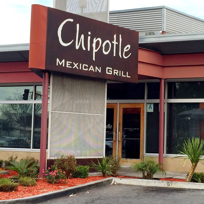 Retail sign. Chipotle Mexican Grill Restaurant in Lakewood, California.