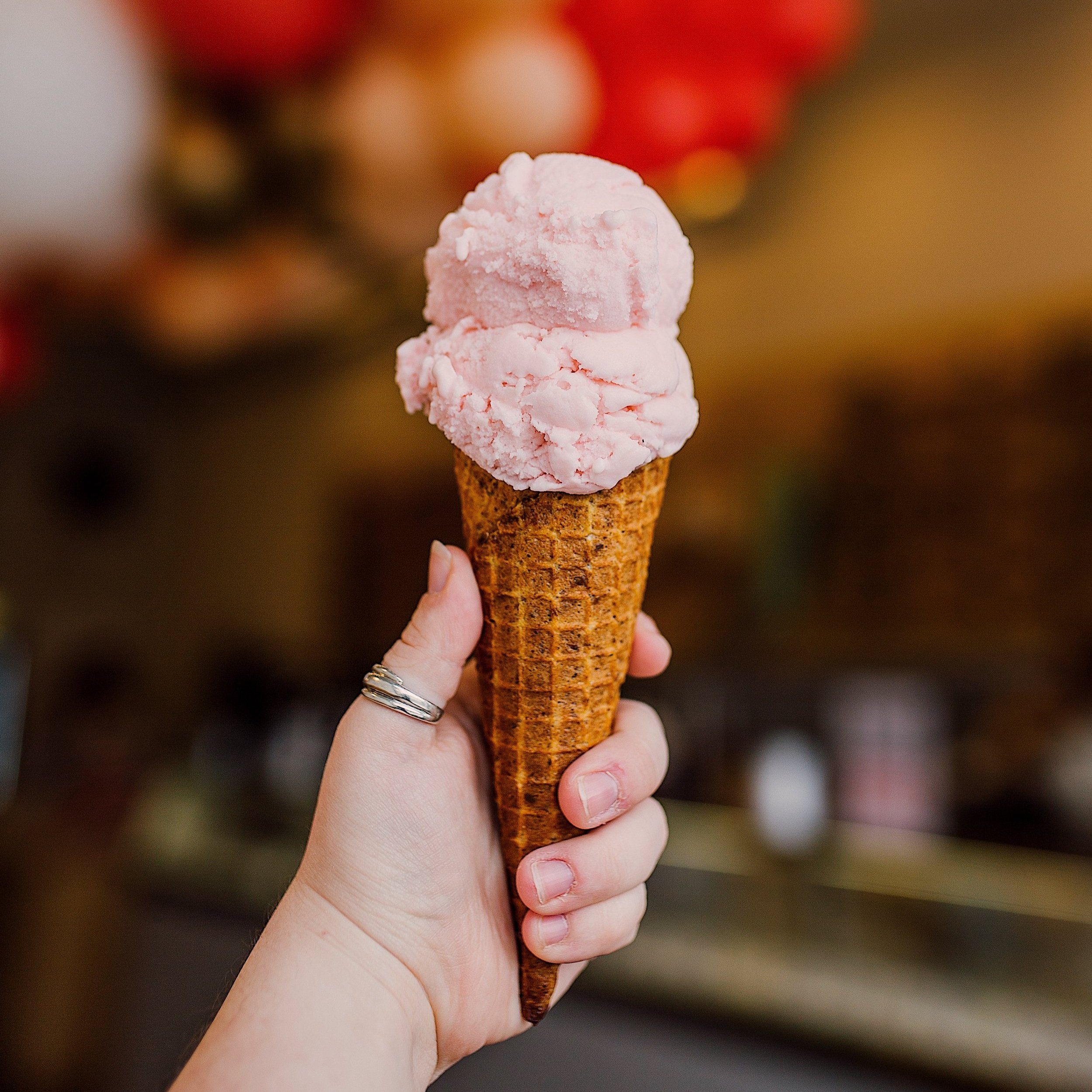 Strawberry Buttermilk Ice Cream Cone At Loblolly creamery