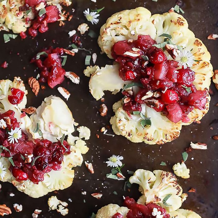 Roasted Cauliflower Steaks with Cranberry Apple Chutney for a Vegetarian Thanksgiving dish