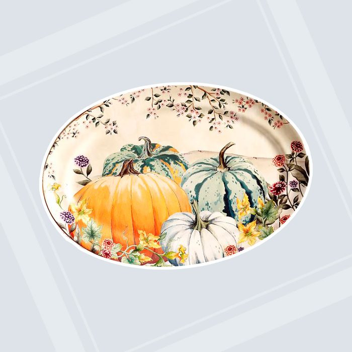 Botanical Harvest Pumpkin Stoneware Oval Serving Platter