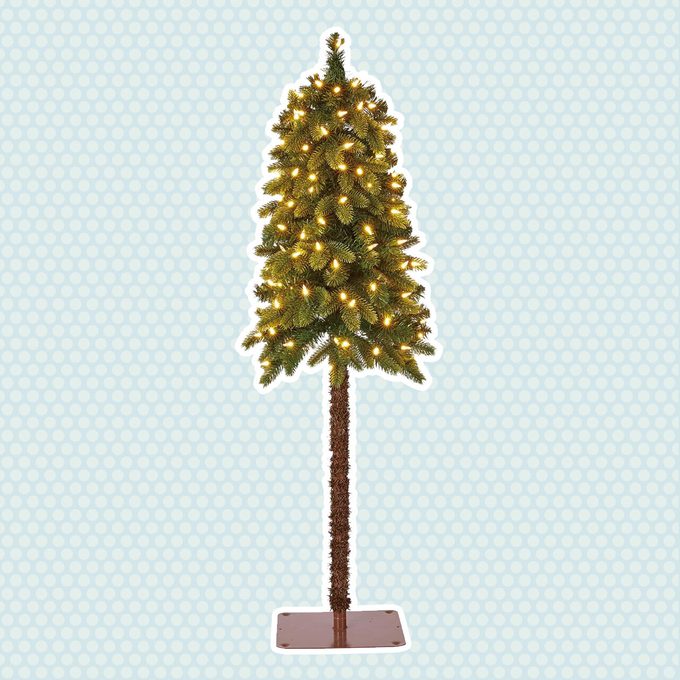 Home Heritage True Bark 4 Foot Slim Artificial Christmas Tree with White Lights