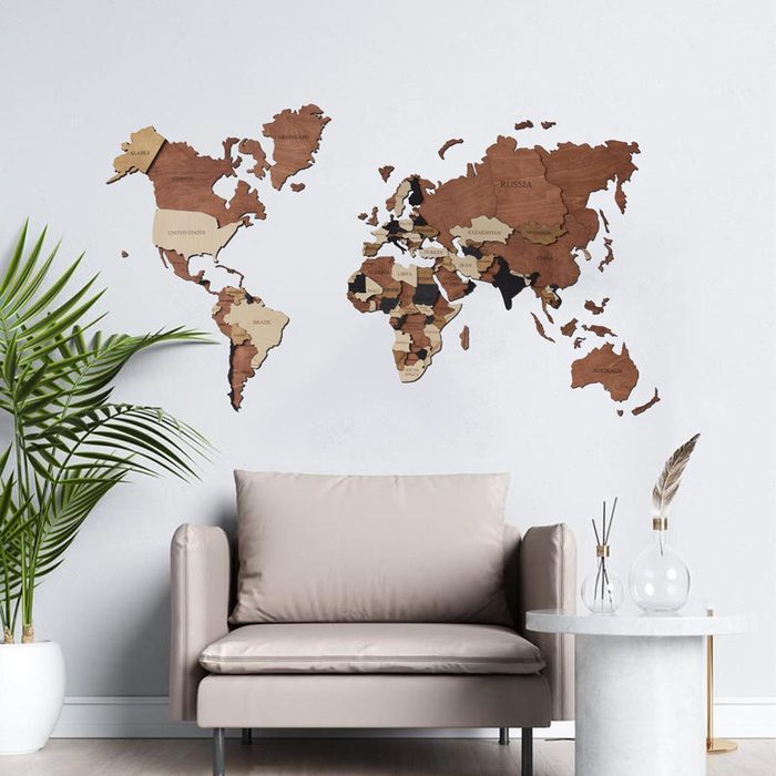 3D World Map Wood Map Wall Art