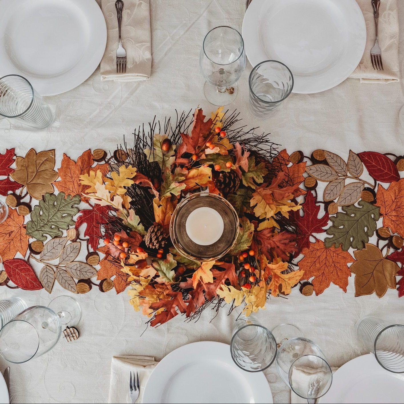 Table festively decorated for autumn holidays