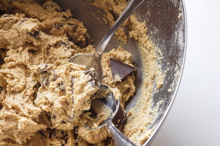Raw Cookie Dough on a bowl with two Spoons