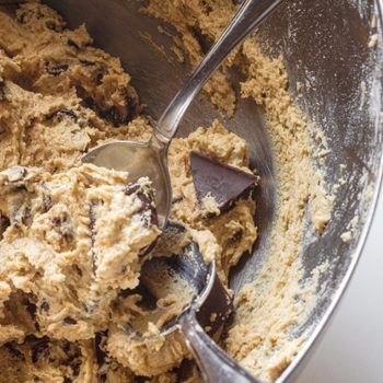 Raw Cookie Dough on a bowl with two Spoons