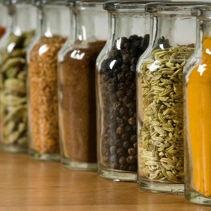 Row of spice jars