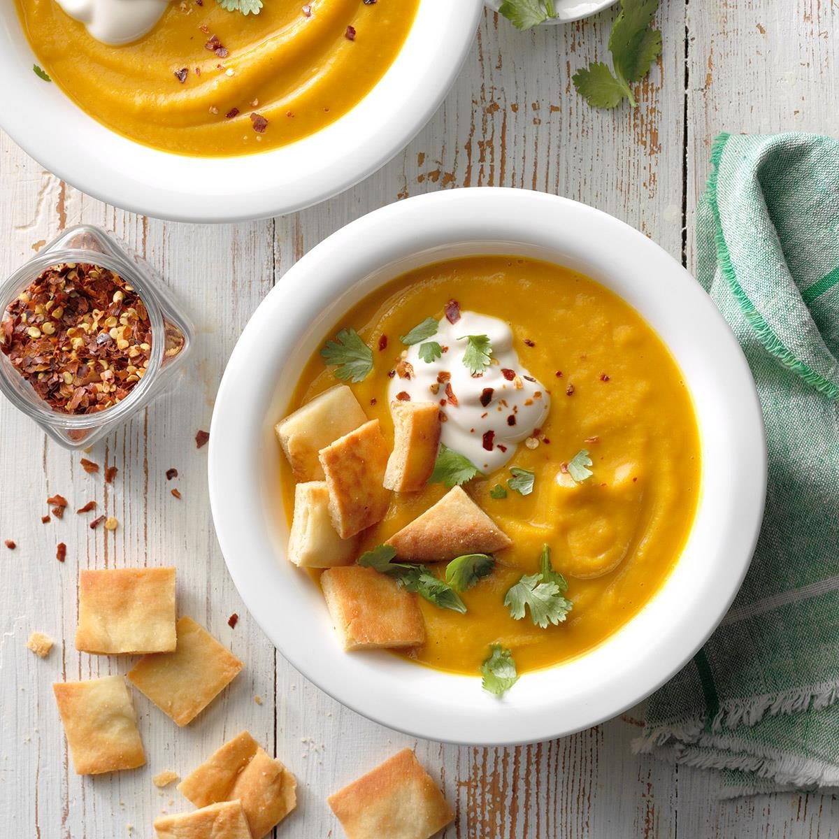 Vegan Squash Soup with Naan Croutons