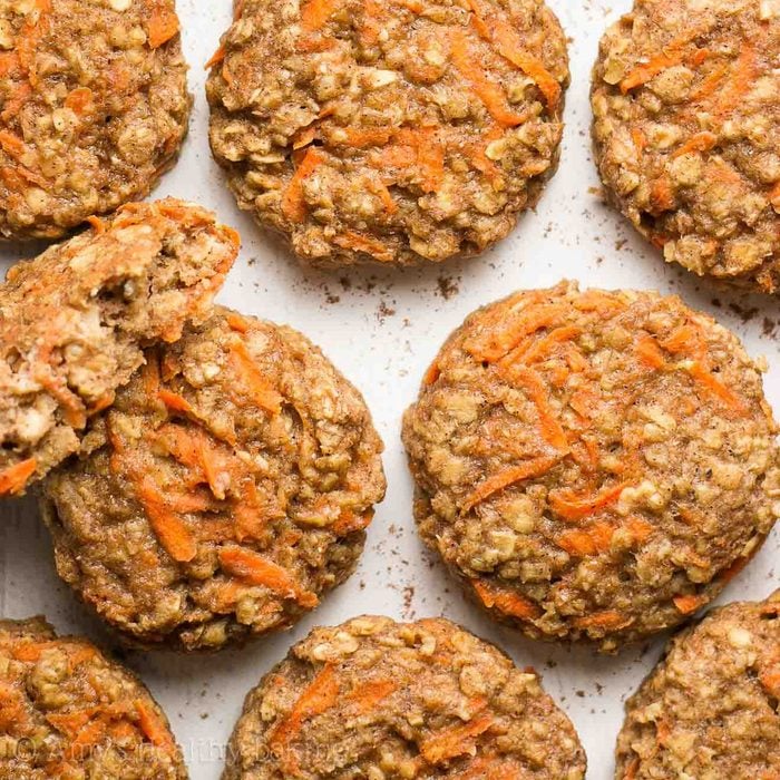 Healthy, sugar-free carrot cake oatmeal cookies.