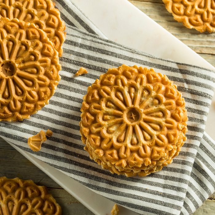 Baked Homemade Crispy Pizzelles in a Stack