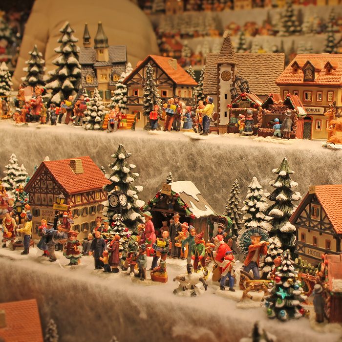 Christmas decoration for sale on advent market. Decorative miniature city houses. Austria,Salzburg.