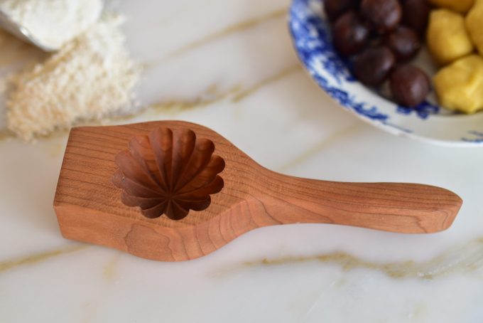 Wooden ma'amoul cookie mold for making filled molded cookies