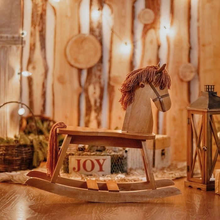 Wooden horse in Christmas decorations