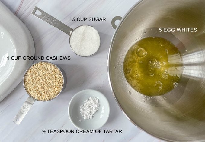 Ingredients for cashew meringue silvanas recipe