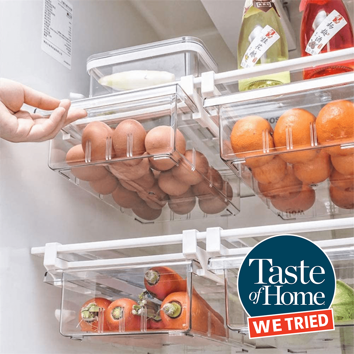 WAVELUX Produce Saver Containers for Refrigerator, Food Fruit Vegetables  storage, 3 Pcs Stackable Freezer Fridge Organizer, Fresh Keeper Drawer Bin