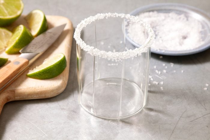 Rim of salt on the cocktail glass