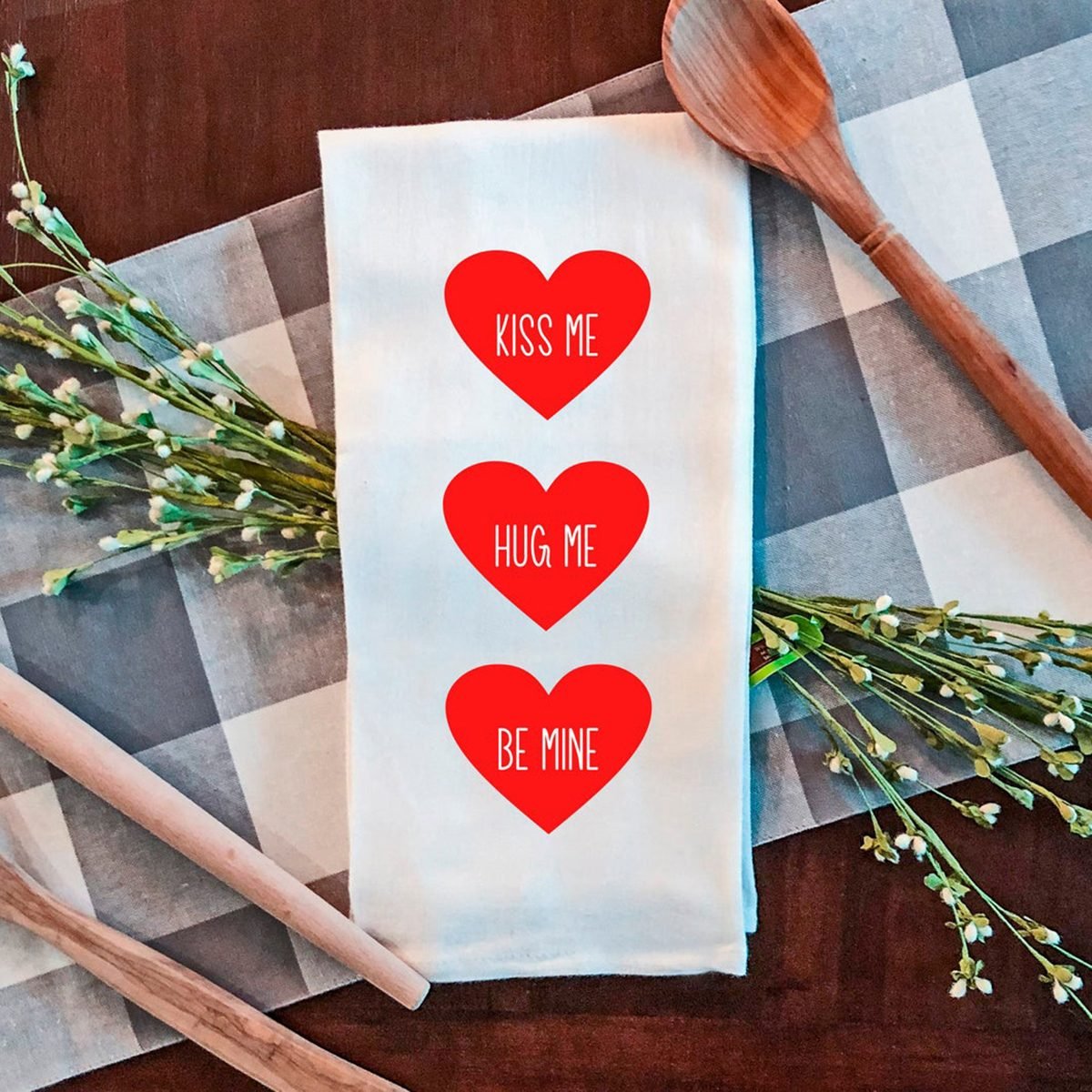 Personalized Gift Valentine's Day Gift Valentine's Tea Towel Personalized Hearts Design Tea Towel Personalized Valentine's Day