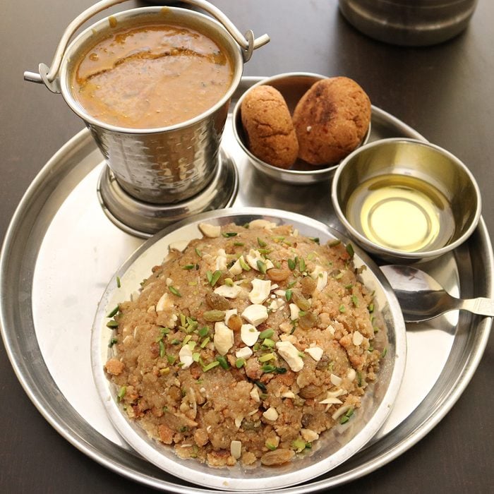 indian main dishes dal Baati Churma - A Unique traditional dish of Rajasthan in India