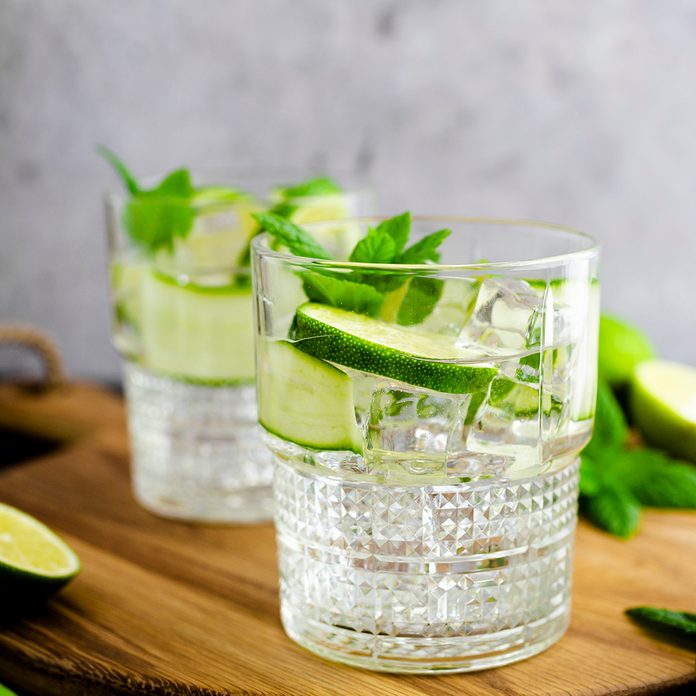 Gin Tonic With Lemon, Mint And Cucumber