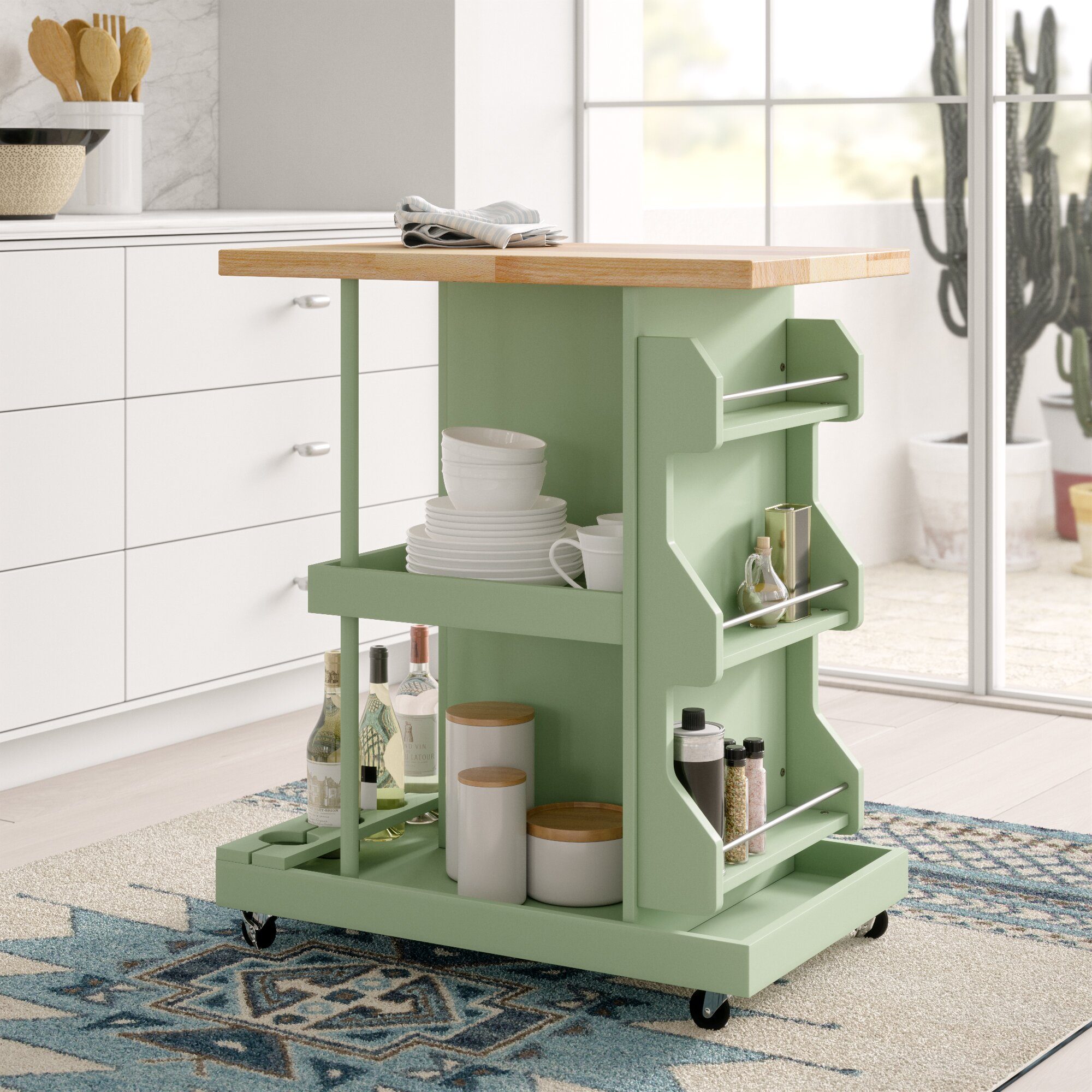 Home Aesthetics Rolling Kitchen Island Cart with Drawers Shelves, Towel  Rack, Locking Casters, Butcher Block Food Prepping Cart Trolley on Wheels
