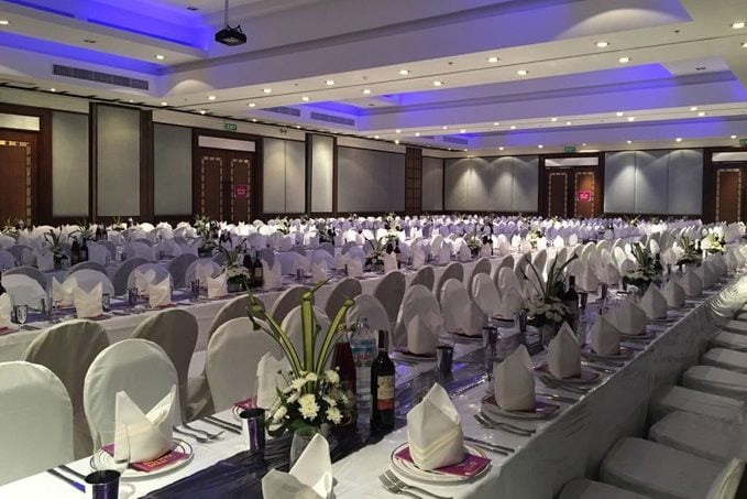 Tables are set for one of the world's largest Passover Seders in Phuket, Thailand.