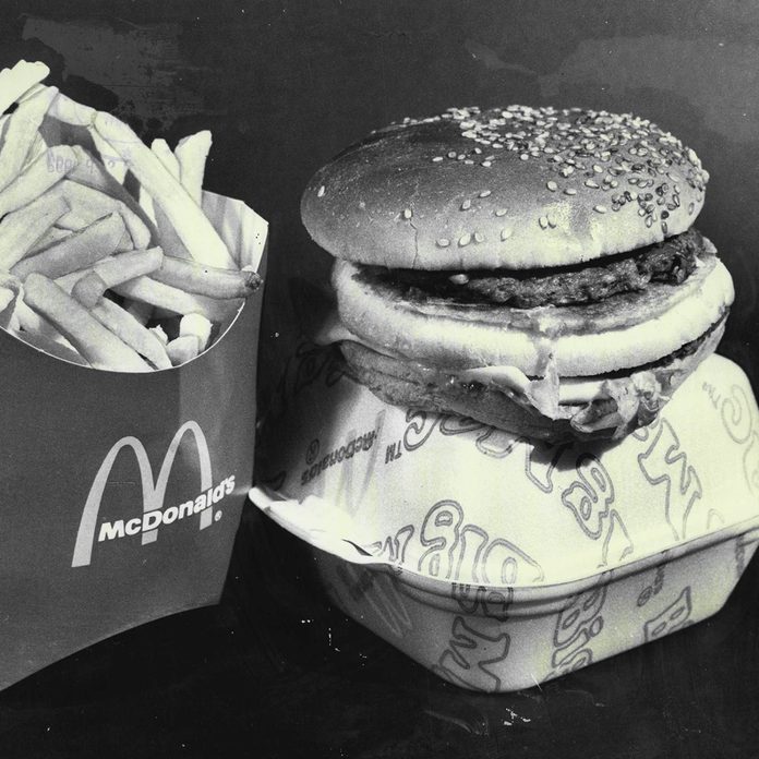 Mcdonald's Meal Pics Of Fast Food Items For Fast Food Story.mcdonalds Chips And Big Mac.one Big Mac Hamburger, One Large Serving Trench Fries. Total Weigh, 304 Grams. Cost, $1.50.good Points: Protein Energy Content Close To Ideal, High Vitamin C.bad Po
