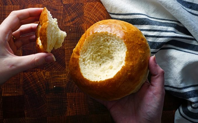 carefully remove the top of the bread bowl copycat panera bread bowl