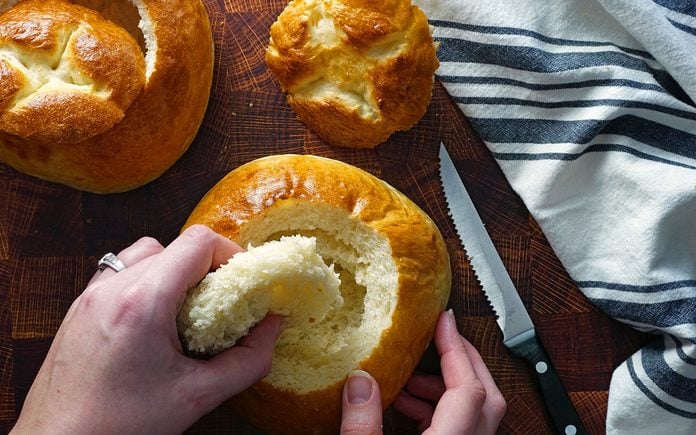 remove bread from the inside of the loaf with your hands - option 2 copycat panera bread bowl