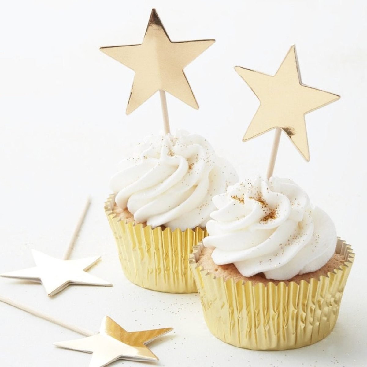 10 Gold Foiled Star Cake Toppers, Cupcake Toppers, Party Cake Toppers, Birthday Cake Decoration, Wedding Decor, Hen Party, Gold Baby Shower