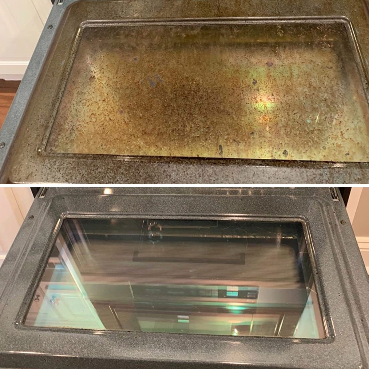 Oven door cleaning made easy with some ✨PINK POWER✨ to get the
