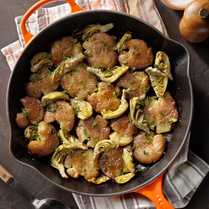 Roasted Smashed Potatoes with Artichokes