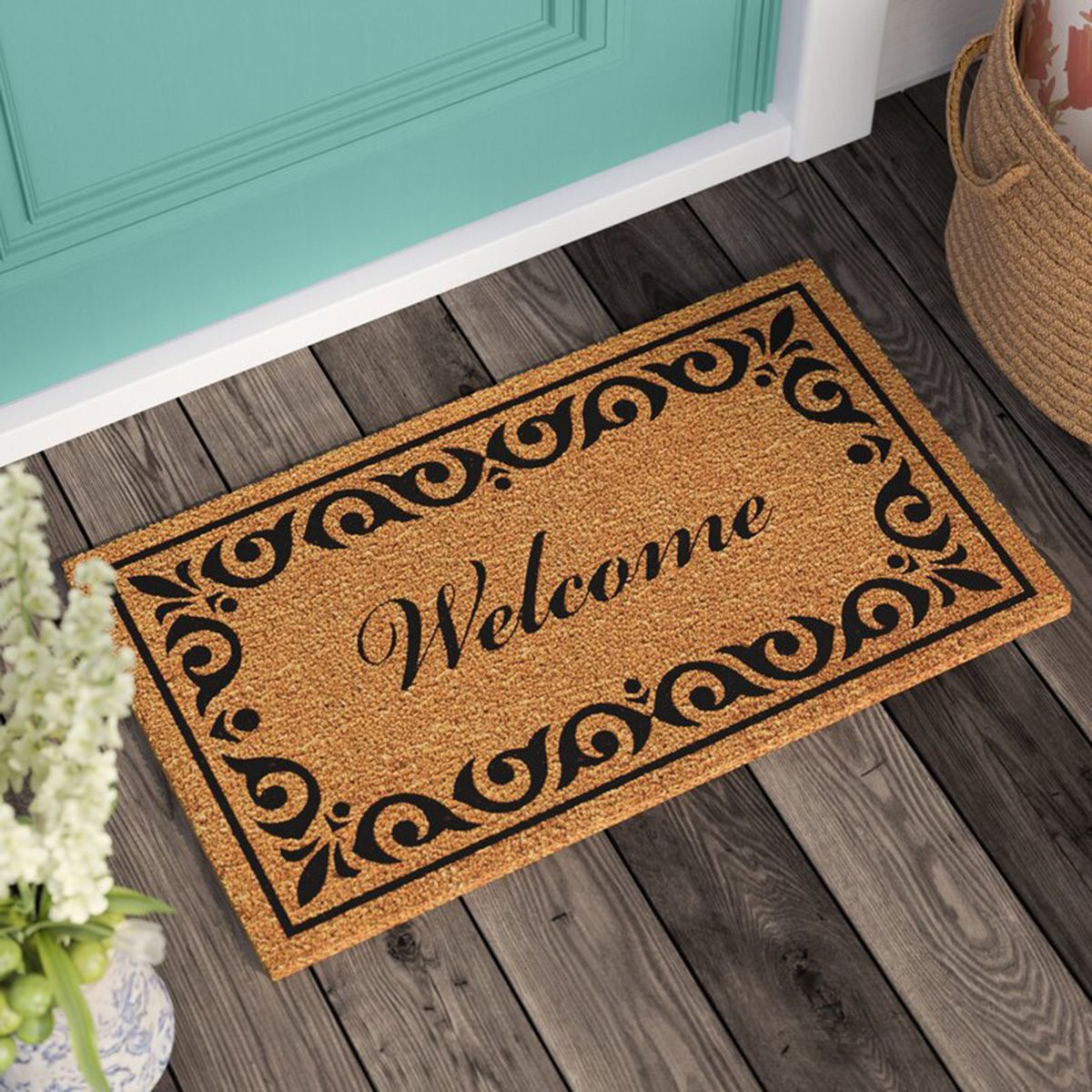 Doormat Coir Welcome Hearts 40x75 Modern Carpet Entry Exterior Back Rubber 