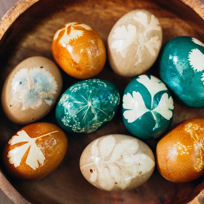 Bowl Of Naturally Dyed And Easter Eggs