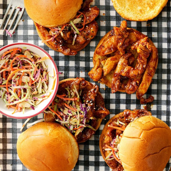 General Tso’s Chicken Sandwich with Broccoli Slaw