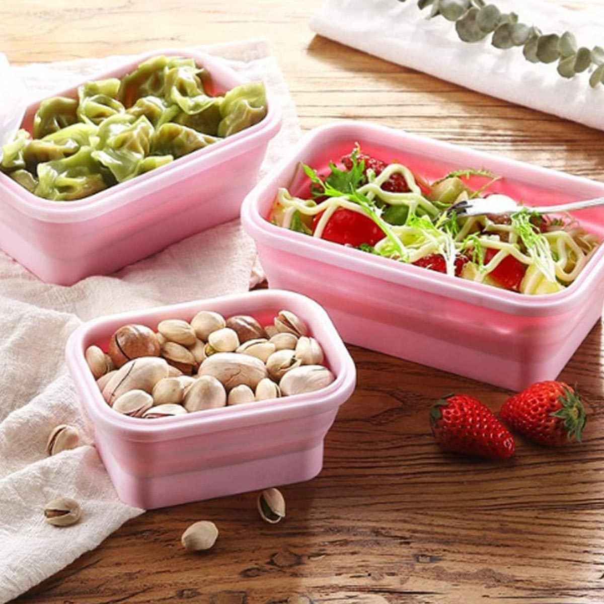 Silicone Folding Lunch Box with Lid Foldable Fruit Salad Bowl Food Storage  Containers Container Lunch Box Kitchen Tool