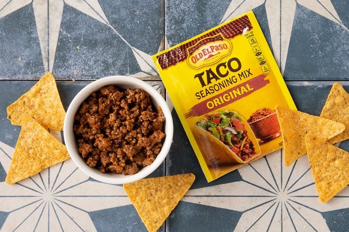 Old El Paso Taco Seasoning Prepared In Bowl With Chips And Seasoning Packet