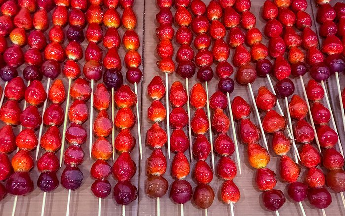 Bing Tang Hulu Or Tanghulu, Sugar Coated Strawberries And Grapes