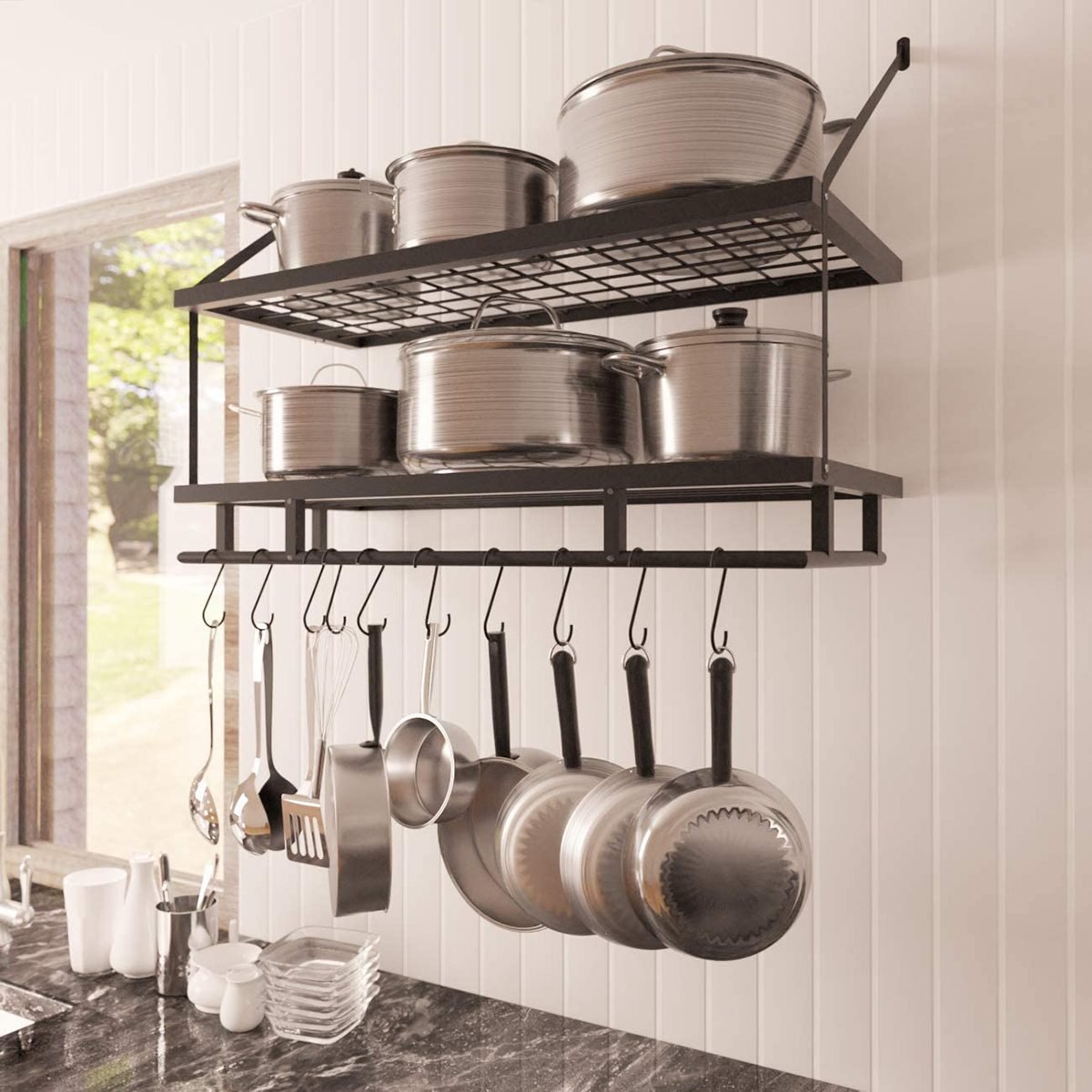 MUDEELA 8 Tiers Pots and Pans Organizer and 6 Tier Heavy Duty Pan Organizer  Bundle