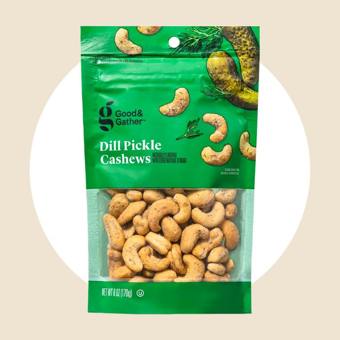 Dill Pickle Cashews Via Merchant 21 Pickle Flavored Foods