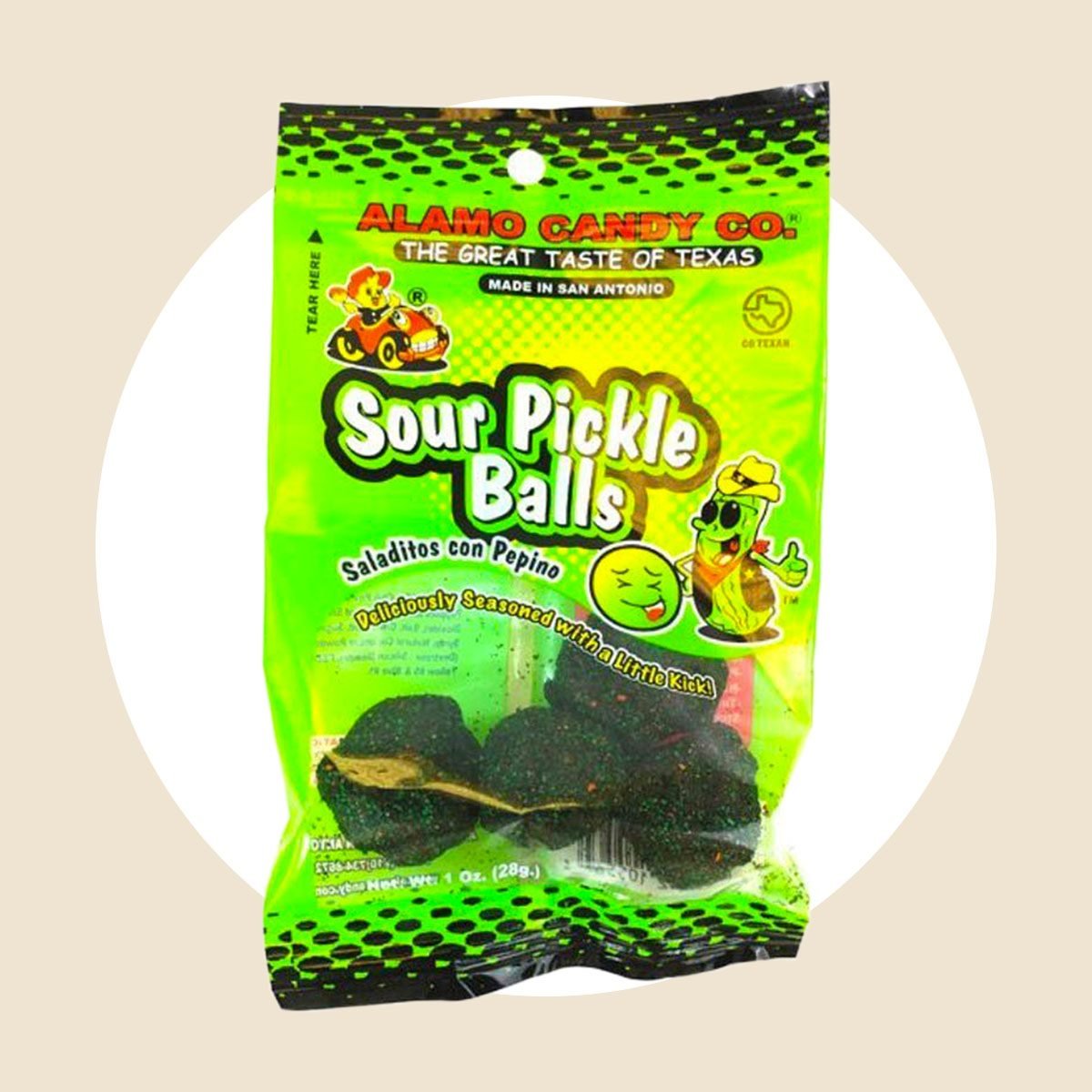 Sour Pickle Ball Candy Via Merchant 21 Pickled Flavored Foods