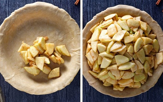 Apple Pie In A Bag adding apple filling to pie shell for pie in a paper bag