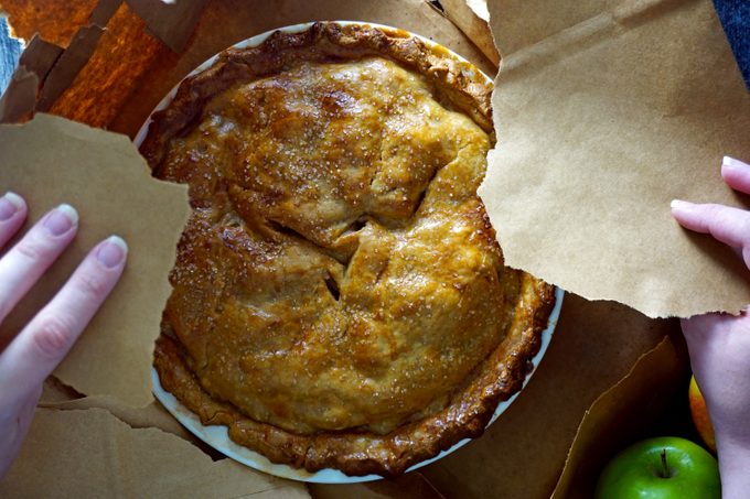 Apple Pie In A Bag revealing apple pie baked in a paper bag