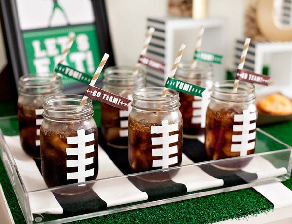 Diy Football Party Drinks And Straw Flags