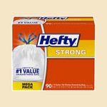 Hefty Strong Tall Kitchen Trash Bags, White, Unscented, 13 Gallon, 90 Count